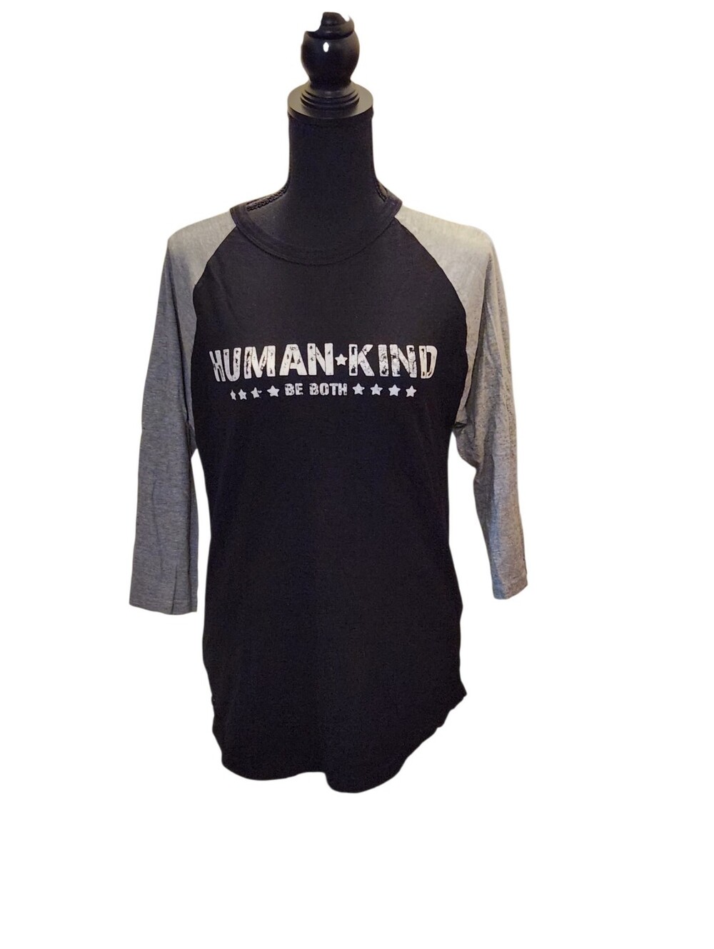Cotton Herritage Black & Gray Raglan 'Human•Kind Be Both' Graphic 3/4 Sleeve Tee